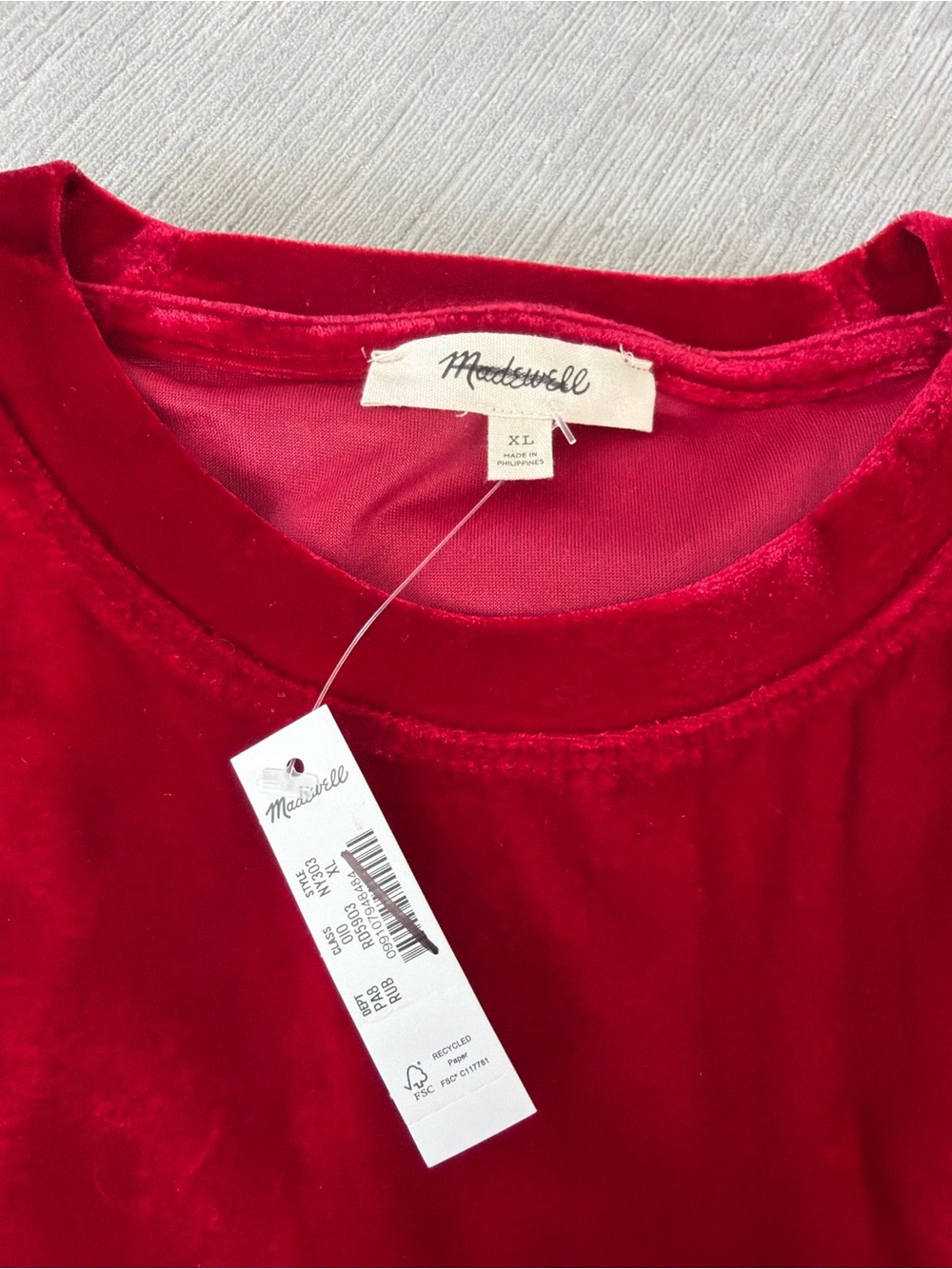 Madewell Red Velvet Short Sleeve Tee NWT Size XL Style ND583 - Picture 7 of 7
